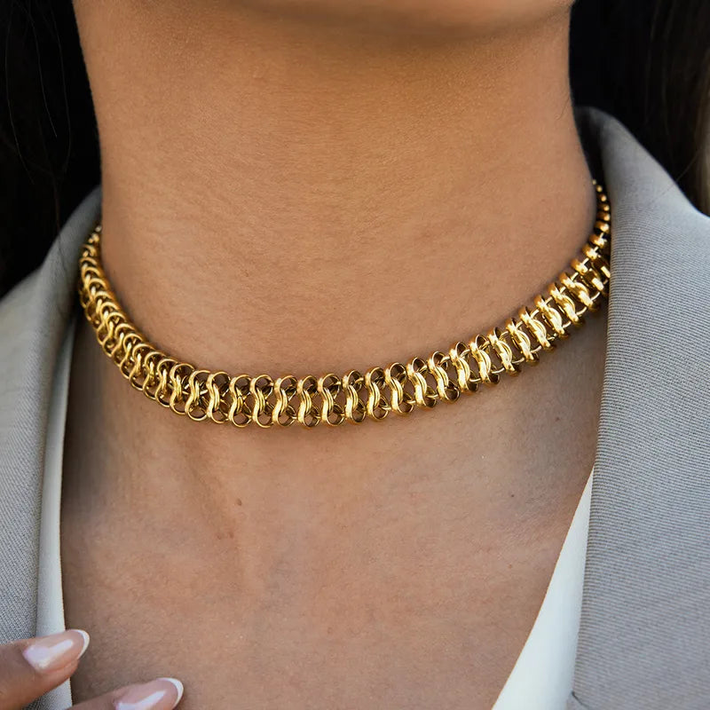 Κολιέ επιχρυσωμένο ατσάλι φαρδύ τσοκερ - NE712