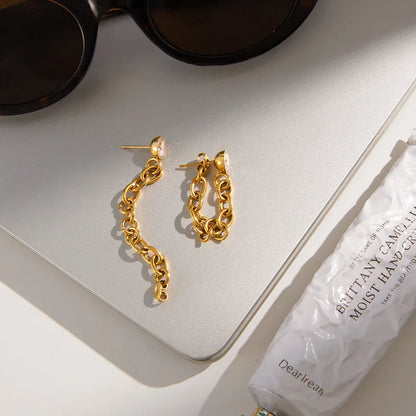 Σκουλαρίκια επιχρυσωμένο ατσάλι με αλυσίδα και zircon-EA466