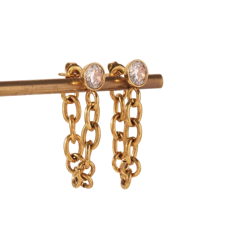 Σκουλαρίκια επιχρυσωμένο ατσάλι με αλυσίδα και zircon-EA466