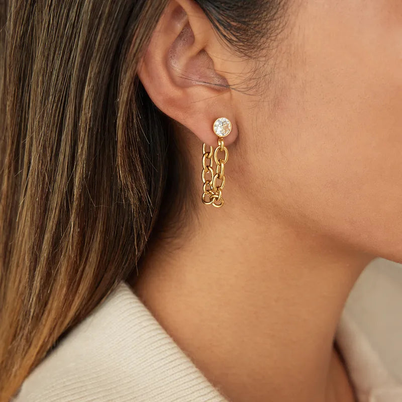 Σκουλαρίκια επιχρυσωμένο ατσάλι με αλυσίδα και zircon-EA466