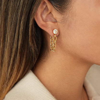 Σκουλαρίκια επιχρυσωμένο ατσάλι με αλυσίδα και zircon-EA466
