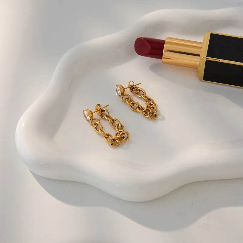 Σκουλαρίκια επιχρυσωμένο ατσάλι με αλυσίδα και zircon-EA466