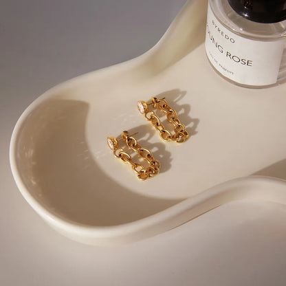 Σκουλαρίκια επιχρυσωμένο ατσάλι με αλυσίδα και zircon-EA466