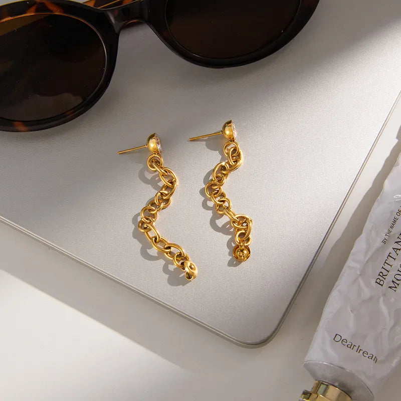 Σκουλαρίκια επιχρυσωμένο ατσάλι με αλυσίδα και zircon-EA466