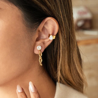 Σκουλαρίκια επιχρυσωμένο ατσάλι με αλυσίδα και zircon-EA466