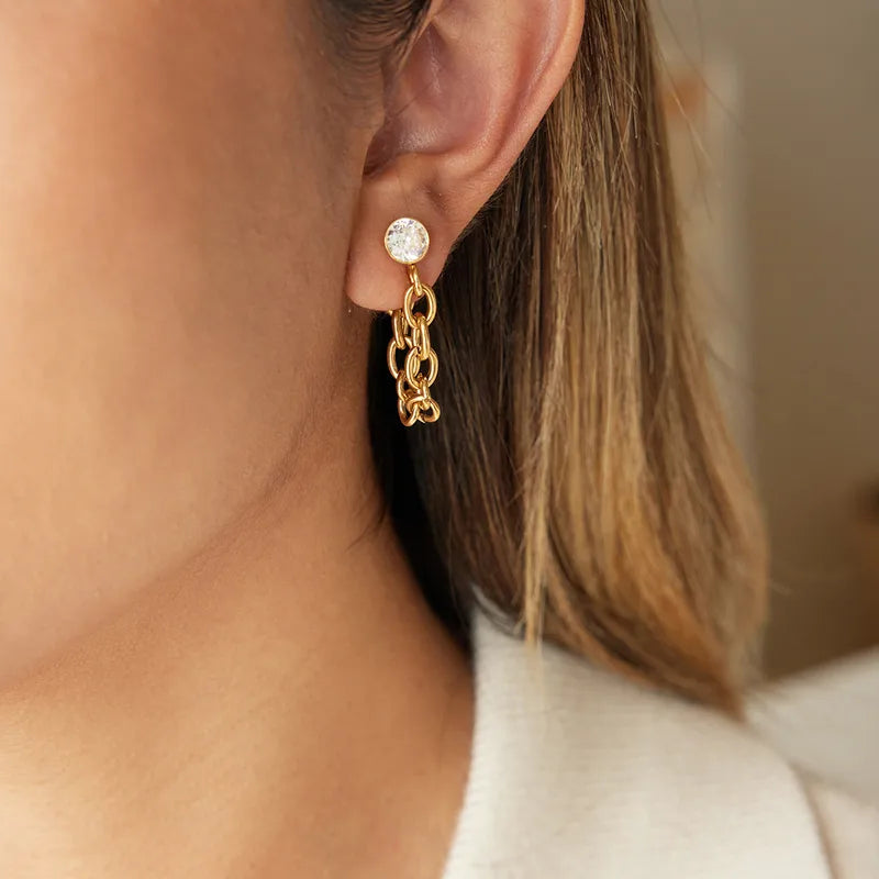 Σκουλαρίκια επιχρυσωμένο ατσάλι με αλυσίδα και zircon-EA466