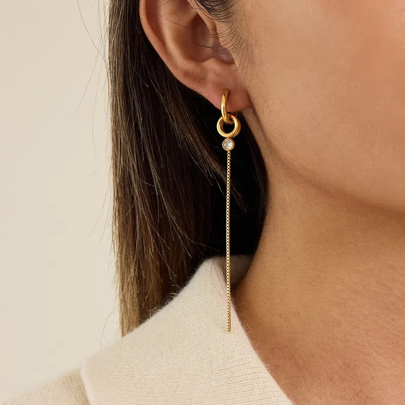 Σκουλαρίκια επιχρυσωμένο ατσάλι με μακρυά αλυσίδα και zircon-EA048