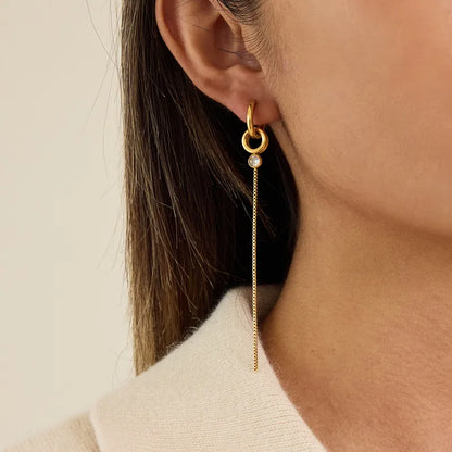 Σκουλαρίκια επιχρυσωμένο ατσάλι με μακρυά αλυσίδα και zircon-EA048