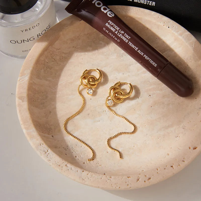 Σκουλαρίκια επιχρυσωμένο ατσάλι με μακρυά αλυσίδα και zircon-EA048