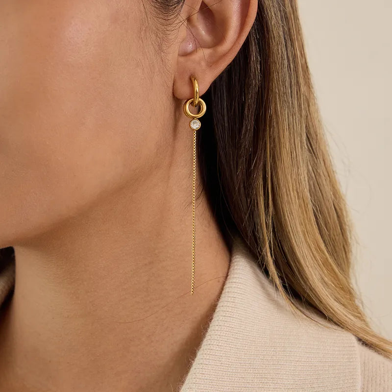 Σκουλαρίκια επιχρυσωμένο ατσάλι με μακρυά αλυσίδα και zircon-EA048