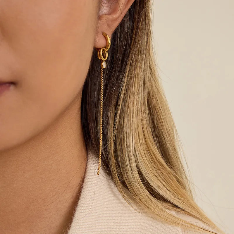 Σκουλαρίκια επιχρυσωμένο ατσάλι με μακρυά αλυσίδα και zircon-EA048