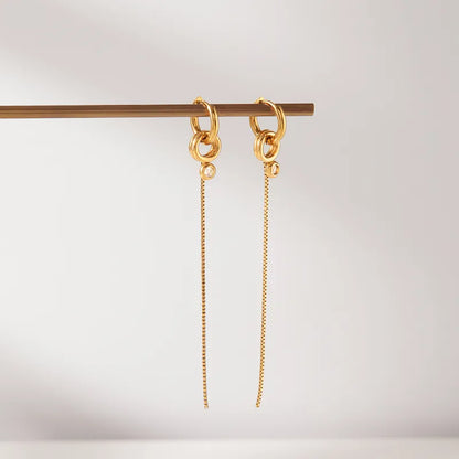 Σκουλαρίκια επιχρυσωμένο ατσάλι με μακρυά αλυσίδα και zircon-EA048