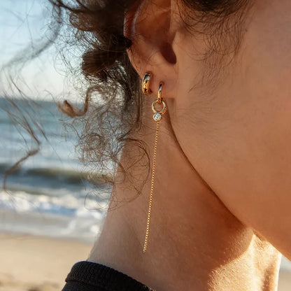 Σκουλαρίκια επιχρυσωμένο ατσάλι με μακρυά αλυσίδα και zircon-EA048