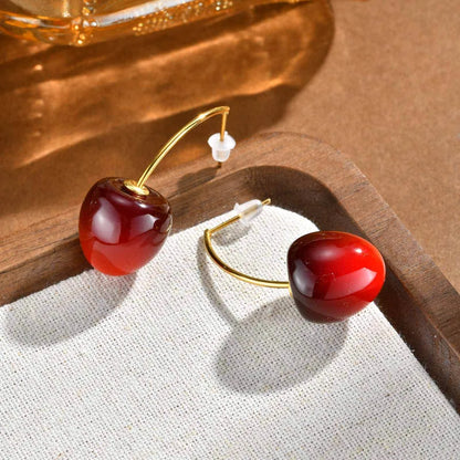 Σκουλαρίκια επιχρυσωμένο ατσάλι κεράσι - EA802