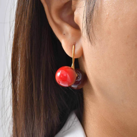 Σκουλαρίκια επιχρυσωμένο ατσάλι κεράσι - EA802