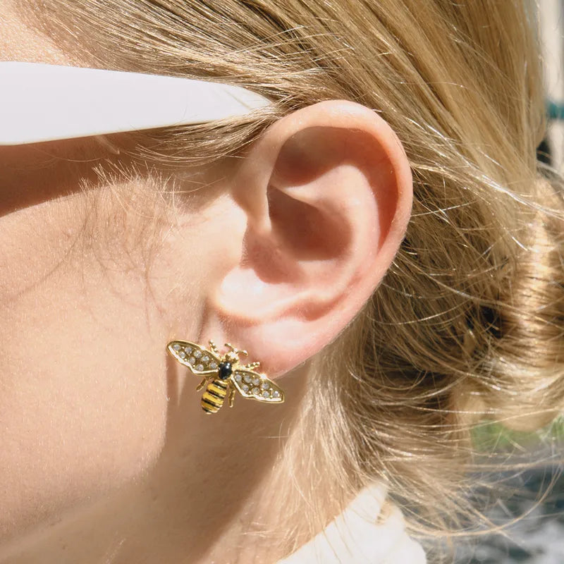 Σκουλαρίκια επιχρυσωμένο ατσάλι μέλισσες με zircon-EA576