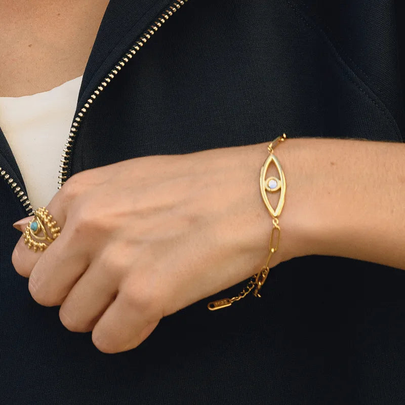*Βραχιόλι επιχρυσωμένο ατσάλι με μάτι και zircon-BR238