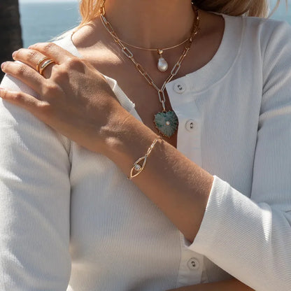 *Βραχιόλι επιχρυσωμένο ατσάλι με μάτι και zircon-BR238