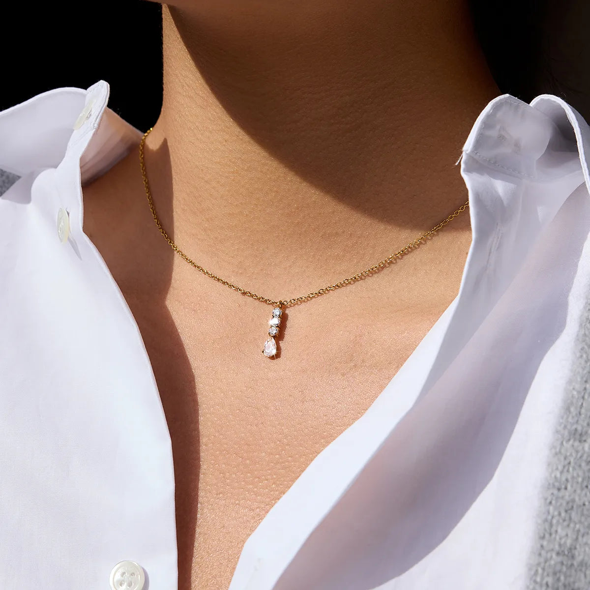 Κολιέ επιχρυσωμένο ατσάλι περιδέραιο με zircon - NE725