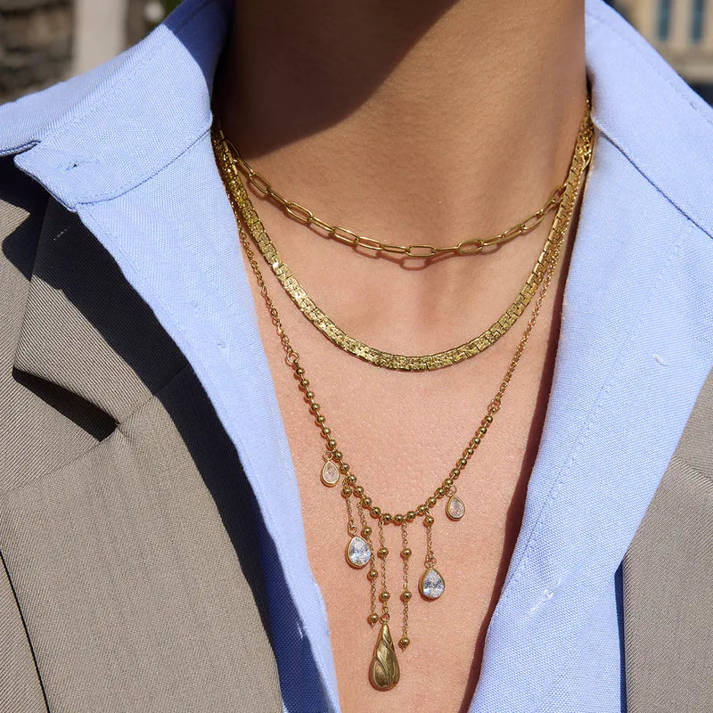 Κολιέ επιχρυσωμένο ατσάλι με zircon - NE736