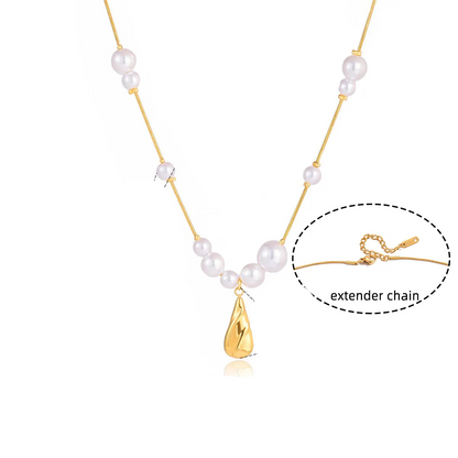 Κολιέ επιχρυσωμένο ατσάλι με πέρλες - NE739