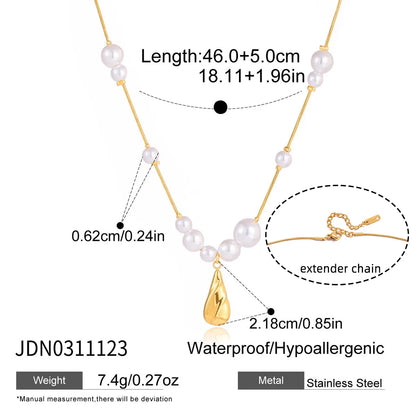 Κολιέ επιχρυσωμένο ατσάλι με πέρλες - NE739