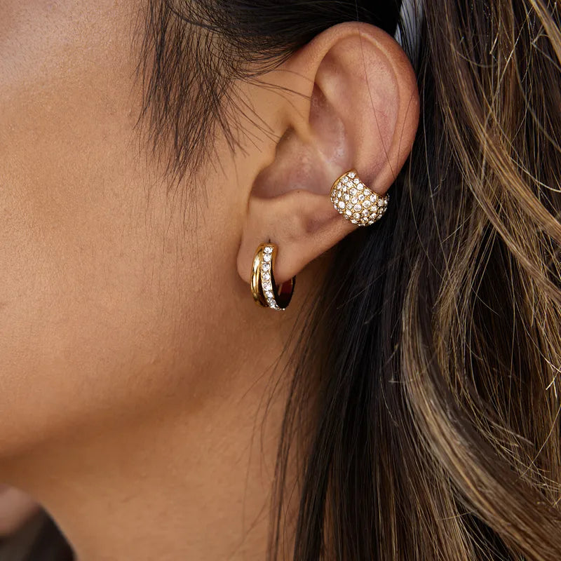 Σκουλαρίκια επιχρυσωμένο ατσάλι κρίκοι με zircon-EA159