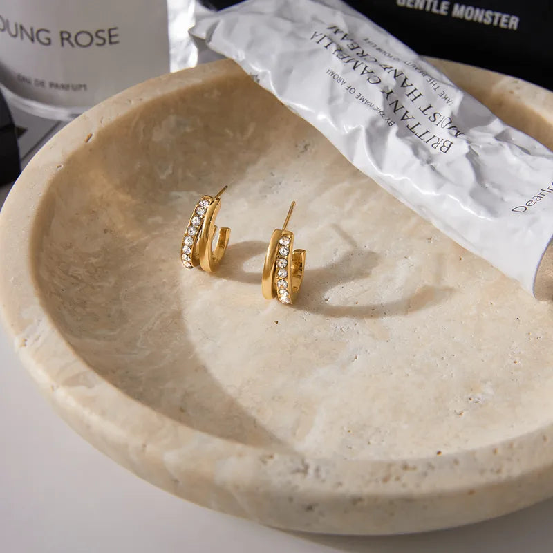 Σκουλαρίκια επιχρυσωμένο ατσάλι κρίκοι με zircon-EA159