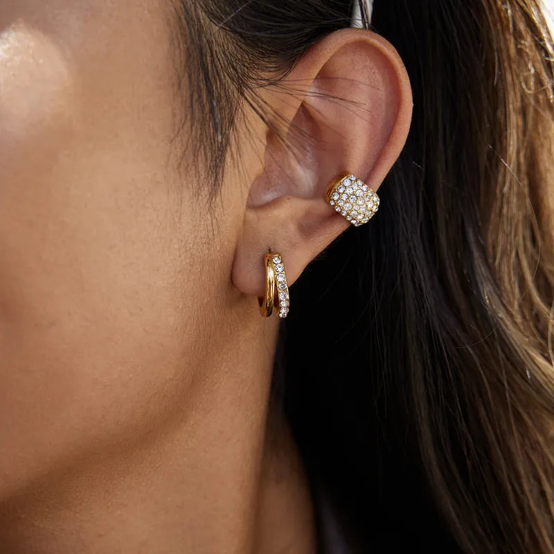 Σκουλαρίκια επιχρυσωμένο ατσάλι κρίκοι με zircon-EA159