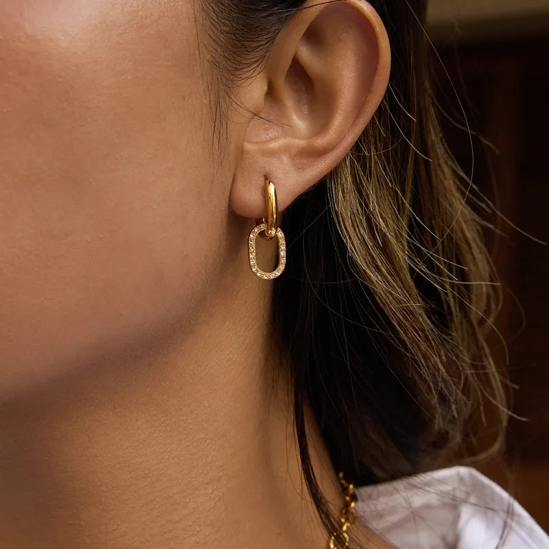 Σκουλαρίκια επιχρυσωμένο ατσάλι κρίκοι με zircon-EA495