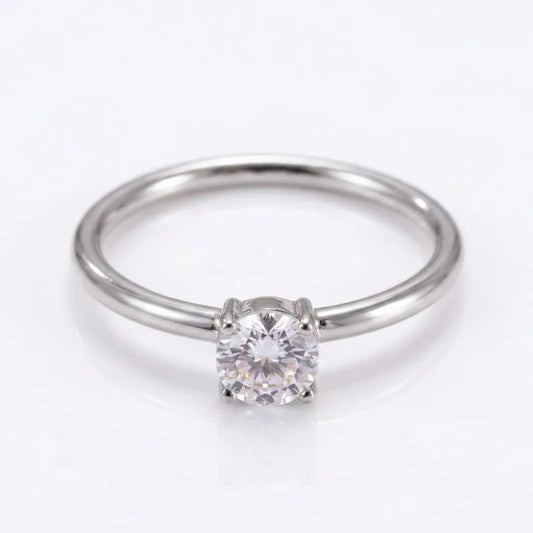 Silver single stone ring with zircon - R022
