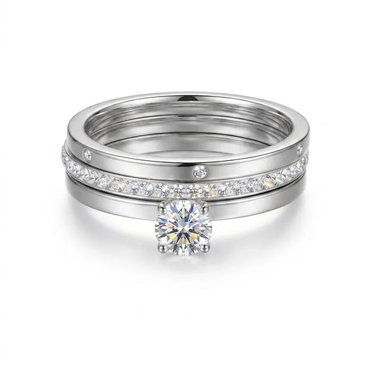 Set of 3 steel rings silver with zirconia - R298