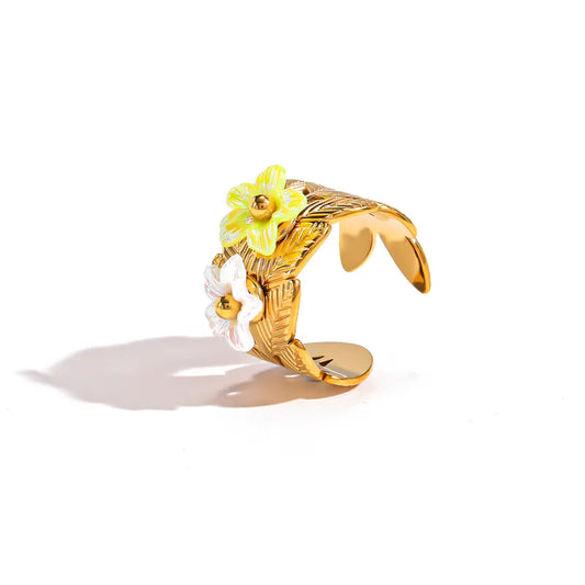 Steel ring with flowers- R288