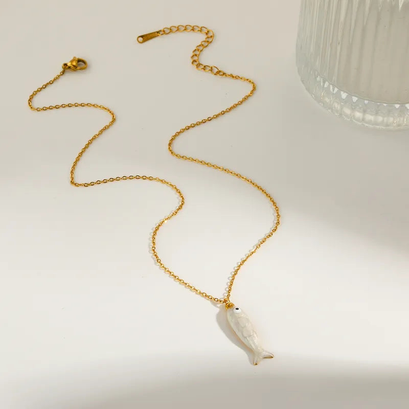 Steel necklace with white fish - NE583