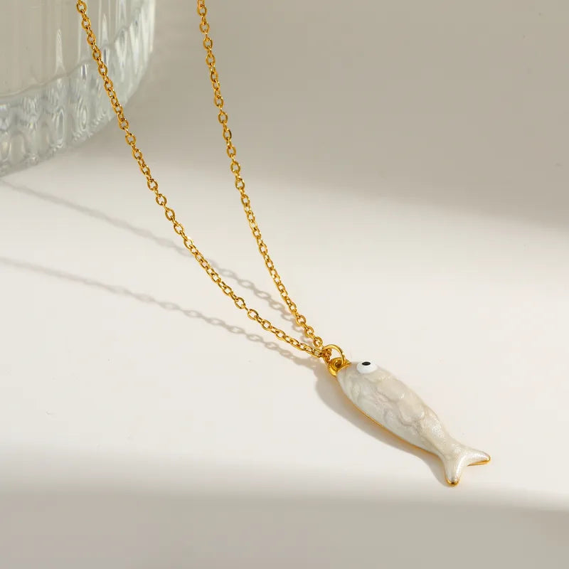 Steel necklace with white fish - NE583