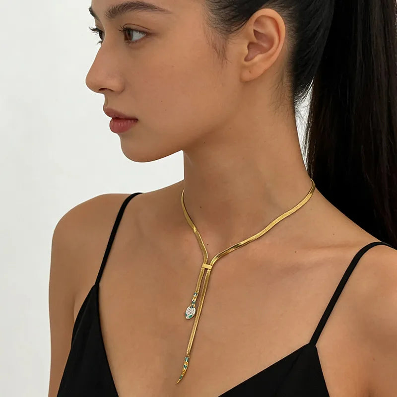 Κολιέ επιχρυσωμένο ατσάλι φίδι μακρύ-NE522