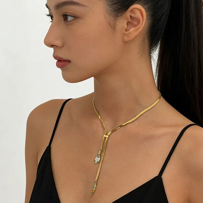 Κολιέ επιχρυσωμένο ατσάλι φίδι μακρύ-NE522