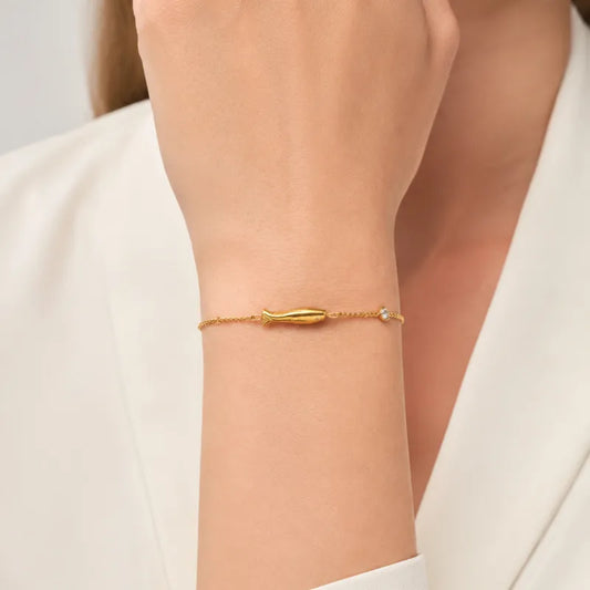 Steel bracelet with white flowers - BR255