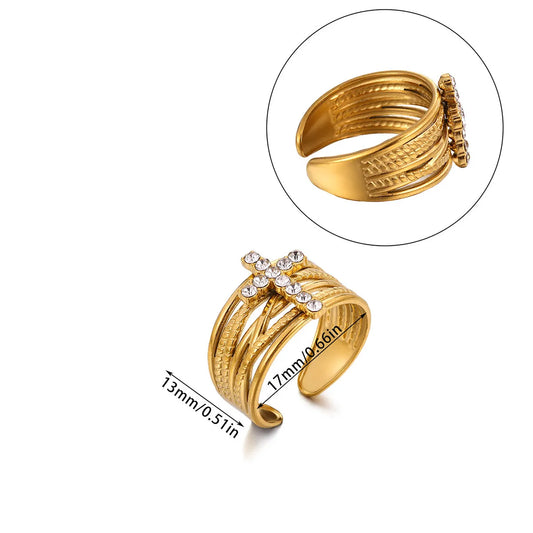 Δαχτυλίδι επιχρυσωμένο ατσάλι με σταυρό zircon-R228