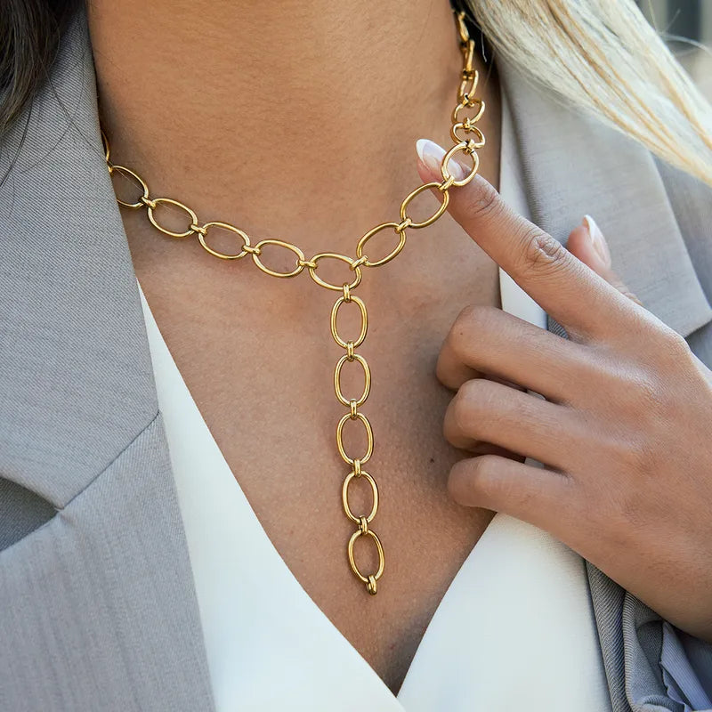 Κολιέ επιχρυσωμένο ατσάλι αλυσίδα -NE536