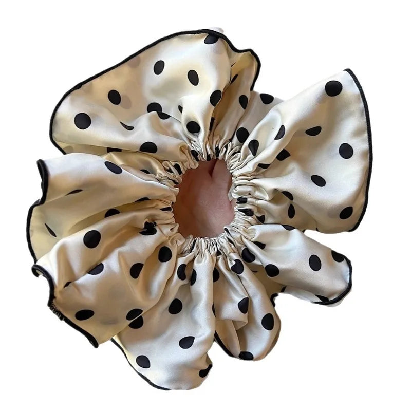 Λαστιχάκι scrunchie λευκό πουά - HA074