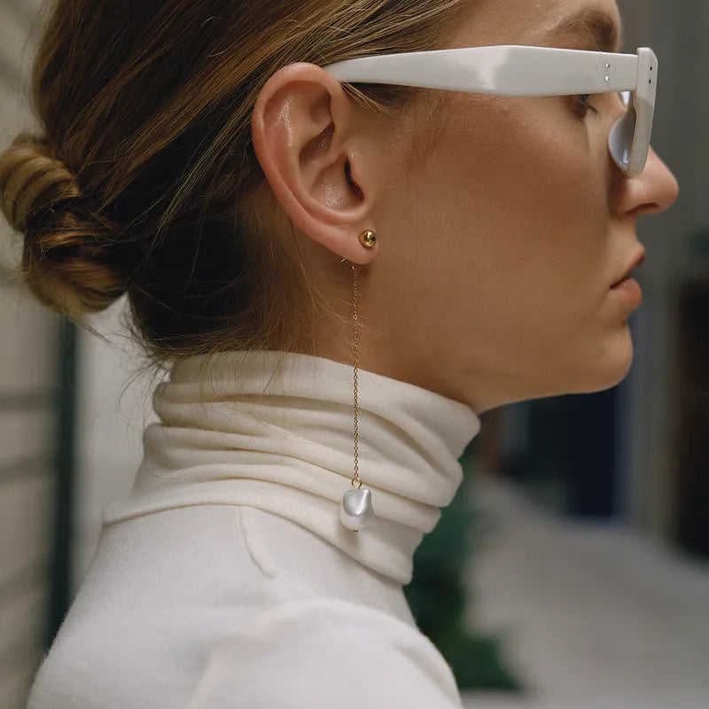 *Σκουλαρίκια επιχρυσωμένο ατσάλι μακρύ με πέρλα-EA409