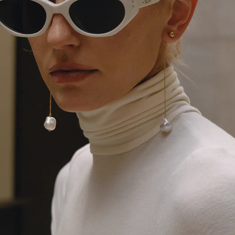 *Σκουλαρίκια επιχρυσωμένο ατσάλι μακρύ με πέρλα-EA409