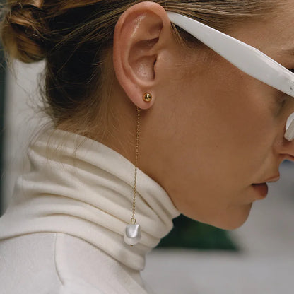 *Σκουλαρίκια επιχρυσωμένο ατσάλι μακρύ με πέρλα-EA409