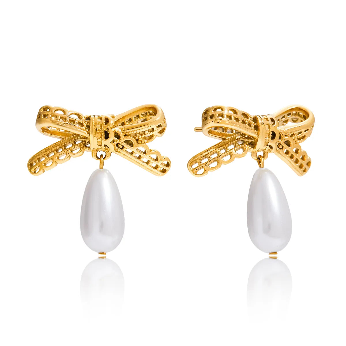 Σκουλαρίκια επιχρυσωμένο ατσάλι με φιόγκο και πέρλες-EA606