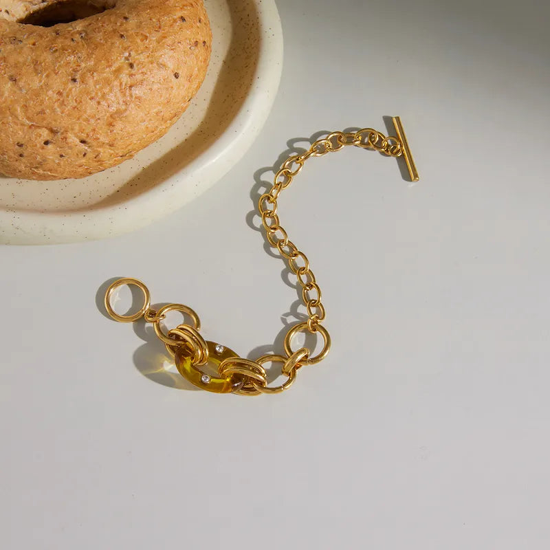 Βραχιόλι επιχρυσωμένο ατσάλι με ρητίνη και στρας-BR111