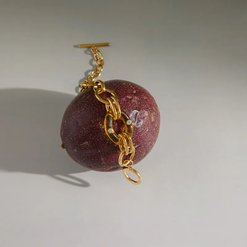 Βραχιόλι επιχρυσωμένο ατσάλι με ρητίνη και στρας-BR111