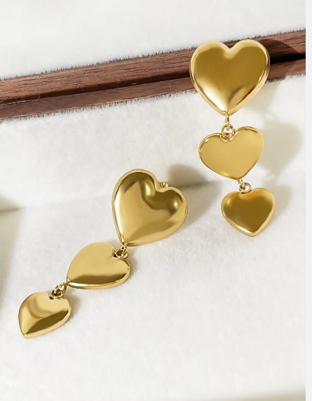 Σκουλαρίκια τριπλή καρδιά χρυσό ατσάλι-EA501