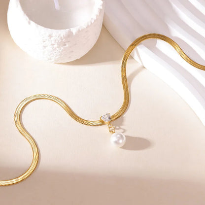 Κολιέ επιχρυσωμένο ατσάλι πέρλα με zircon-NE558