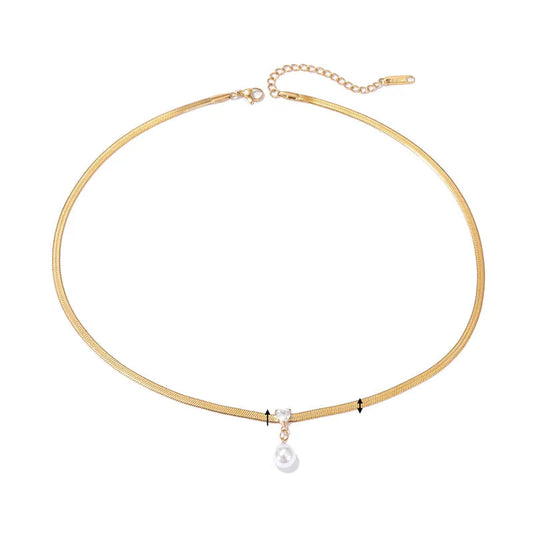 Κολιέ επιχρυσωμένο ατσάλι πέρλα με zircon-NE558